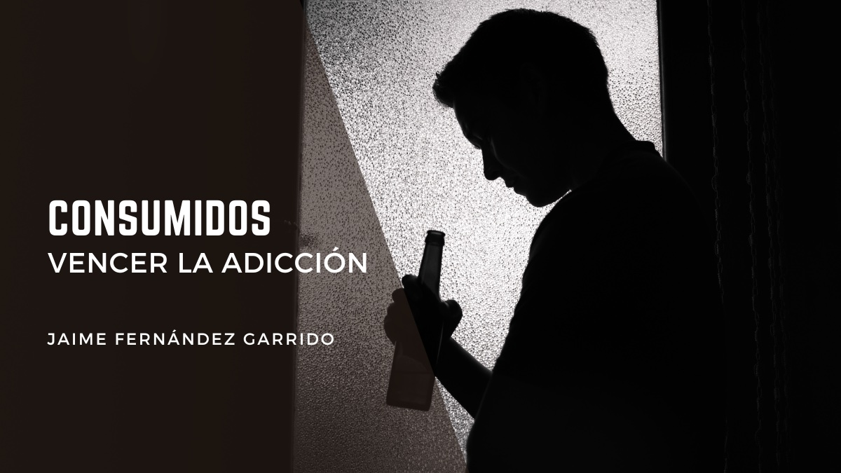 silueta en blanco y negro de un hombre de perfil con una botella de bebida alcohólica para blog consumidos vencer la adicción jaime fernández